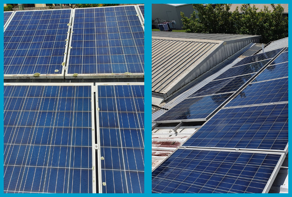 Before and after soft washing: Transforming solar panels for peak efficiency.